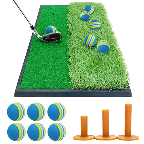 GolfStyle ゴルフマット ゴルフ 練習 マット 2WAY 人工芝 ラフ フェアウェイ ゴムマット土台が重いから動かない 素振り スイング 練習器具 室内 屋外 33×62cm ゴルフティー ゴルフボール Eセット (ブルー) 画像1