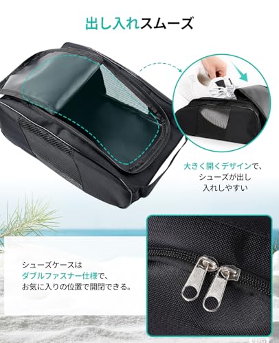 badbowl シューズケース メッシュ 通気性 蒸れない バッシュケース 持ち運び便利 シューズ入れ スニーカー スパイクケース ゴルフ サッカー バスケットシューズケース 人気 靴用バッグ (Black) 中間 画像