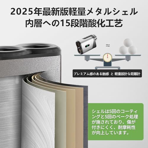 ゴルフ距離計 レーザー測定器 1000m対応 大画面＆6.5倍望遠 - G-KiKi 0.05秒高速測定 手ブレ補正 1094YD IP54防水 - Type-C充電 競技対応 - ゴルフ用測定器 工事測量 速度/高度/距離測定 日本語説明書付き 中間 画像