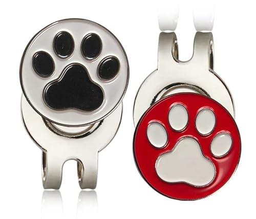 Ikiretmua ゴルフマーカー 肉球 マグネット式 ゴルフ マーカー クリップ ハットクリップ付き 台座 マグネットクリップ ゴルフ用品 ゴルフグッズ 父の日 プレゼント (レッド+ホワイト(２個セット)) 画像1