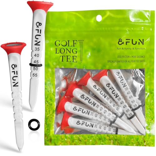 &FUN（アンドファン）ゴルフティー ラバーヘッド ロングティー 5段階目盛り 黒リング付 80mm 6本入 高さ安定 飛距離アップ (Red) 画像1