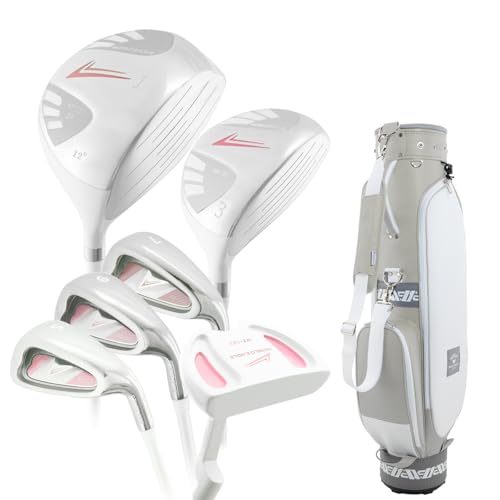WORLD EAGLE アウトレット 初心者向け 女性用 ゴルフクラブセット 右利き用 6本 ヘッドカバー付き ハーフ レディースクラブセット ティアベル クラブケース【グレイ】 クラブカラー:ホワイト【WE-101】 画像1