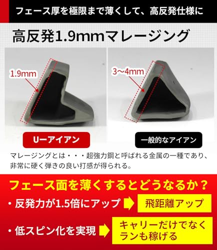 FLIT BOX マレージング U-I 右用 メンズ UI アイアン型ユーティリティ（UI3/UI4/UI5）中空構造 ハイブリッド 高反発ユーティリティアイアン (FD-60標準シャフト, Rフレックス, 18, 度, 右利き) 中間 画像