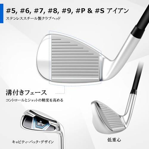 GYMAX ゴルフクラブセット メンズ 右用 ゴルフセット クラブ11本 フルセット Rフレックス 人気モデル 初心者から上級者まで 高反発設計 ヘッドカバー3本付き 軽量キャディバッグ同梱 (ホワイトwhite) 中間 画像
