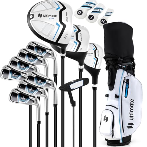 GYMAX ゴルフクラブセット メンズ 右用 ゴルフセット クラブ11本 フルセット Rフレックス 人気モデル 初心者から上級者まで 高反発設計 ヘッドカバー3本付き 軽量キャディバッグ同梱 (ホワイトwhite) 画像1