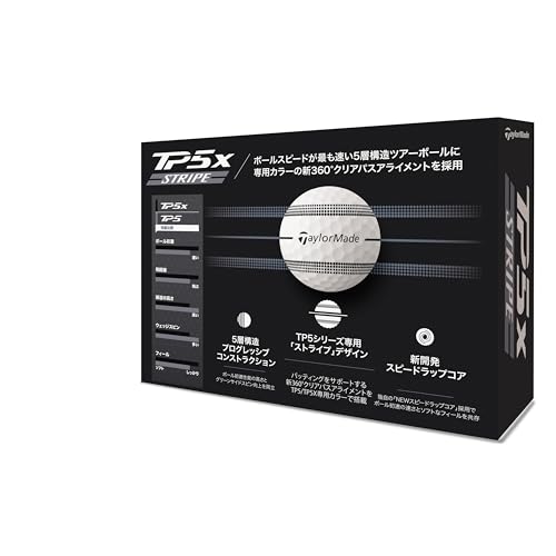 テーラーメイド(TAYLOR MADE) TMJ24 TP5x Stripe JPN dz ティーピーファイブ エックス ストライプ ゴルフボール ホワイト 最後 画像