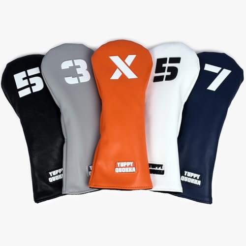 [新色登場] 東京発 YUPPY QUOKKA 公式 ゴルフ ヘッドカバー 高級 最上級合皮レザー オリジナル ラバーパッチ 番手 選べる5色 デザイン性 スタイリッシュ ゴルフヘッドカバー かっこいい おしゃれ 単品 防水 RUBBER PATCH (グレー, 5番ウッド) 画像1