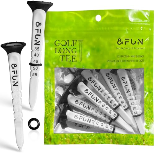 &FUN（アンドファン）ゴルフティー ラバーヘッド ロングティー 5段階目盛り 黒リング付 80mm 6本入 高さ安定 飛距離アップ (Black) 画像1