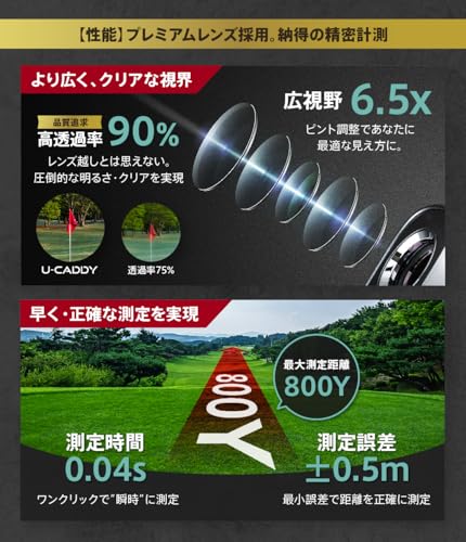 【UUUM GOLF共同開発】ゴルフ レーザー 距離計 【プロ納得の高性能・使いやすさ】小型 軽量 コンパクト マグネット ピンサーチ機能 手ぶれ防止 3点間測定 0.04秒測定 光学6.5倍望遠 距離測定器 計測器 U-CADDY 中間 画像