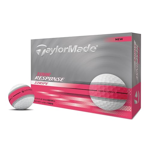 テーラーメイド(TAYLOR MADE) TMJ25 Tour Resp Stripe NEON PNK JPN dz ツアーレスポンス ストライプ ネオン ピンク ゴルフボール ホワイト ピンクの外観・全体像 画像