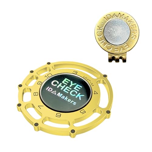 EYE CHECK (アイチェック) ゴルフ ボールマーカー パター 距離測定 3m~10m対応 【歩測不要でグリーンを守る】 3本ライン アライメント 水平器機能 高精度CNC加工 マグネットハットクリップ付 (コンペ景品/ギフト) (刻印無し, ゴールド)の外観・全体像 画像