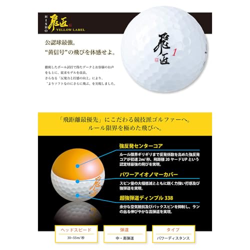 ワークスゴルフ(WORKS GOLF) 飛匠 イエローラベル 2025年モデル イエロー ＜ルール適合ボール＞の特徴・詳細 画像
