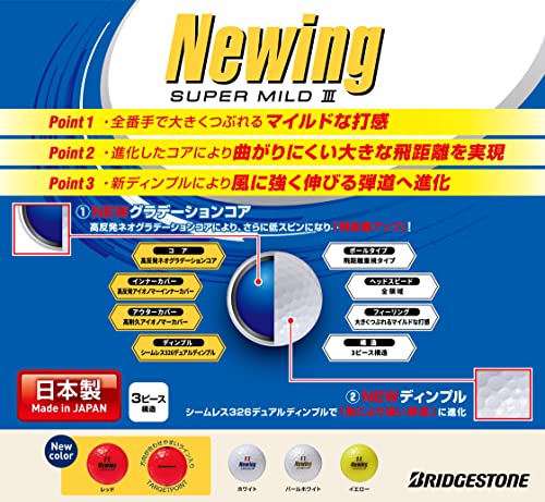 ブリヂストン NEWING SUPER MILD 3 ニューイング スーパーマイルド 3 ゴルフボール 3DZ (36球入り) 3ピース構造 [日本仕様正規品] (ホワイト)の特徴・詳細 画像