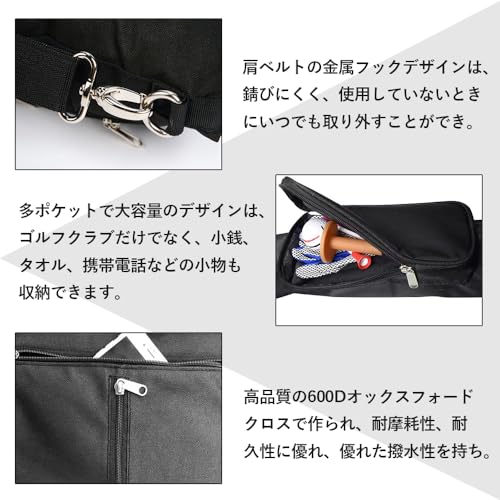 DFsucces ゴルフ クラブケース 超軽量 ゴルフバッグ 練習用 大容量 スレや傷に強い生地 7本収納 ゴルフバッグ ソフトケース 3つポケット付き ソフトキャリーバッグ (ブラック)の特徴・詳細 画像