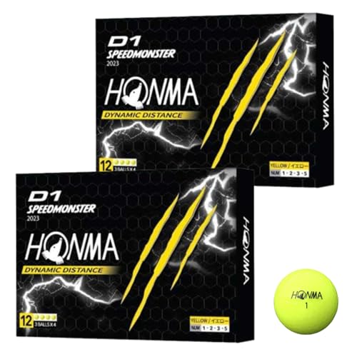 【2ダースセット】HONMA D1 SPEEDMONSTER スピードモンスター(スピモン) 2023年モデル BT2302 イエロー 24球 ディスタンス ゴルフボール 本間ゴルフ ※本店ショップカード付きの外観・全体像 画像