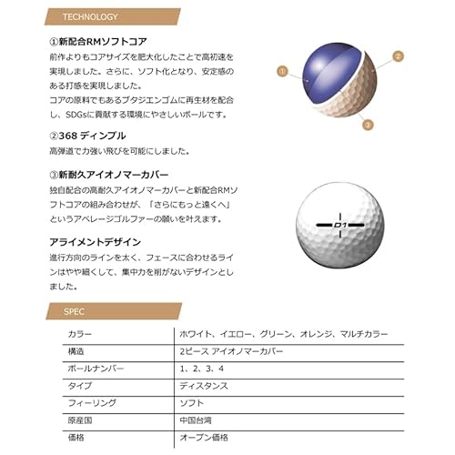 本間ゴルフ HONMA D1 ボール 2024年モデル BT2401 オレンジ 1ダース(12個入り)の詳細・まとめ 画像