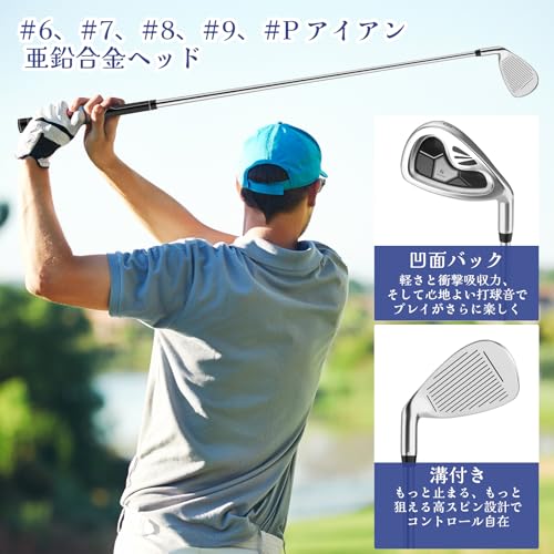 Giantex ゴルフクラブセット 9本 クラブのみ メンズ Rフレックス 右利き バッグ無し ヘッドカバー3本付き 初心者 ゴルフ体験の向上 (ブルー)の特徴・詳細 画像