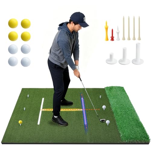 Roykaw ゴルフマット 大型 ゴルフ練習マット H型マット 白線付き 100×150cm 素振り ドライバー スイング フルショット対応 高弾性滑り止めEVA アプローチ練習 屋外 室内 1