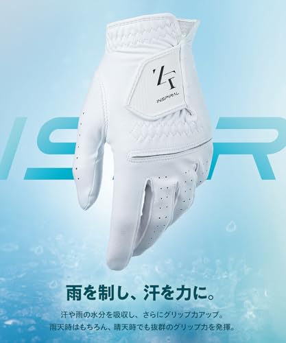 【ZEROFIT】インスパイラルグローブ/ゴルフグローブ ゴルフウェア グローブ 滑りにくい グリップ 両手用 (ホワイト,23cm,左手着用)の特徴・詳細 画像