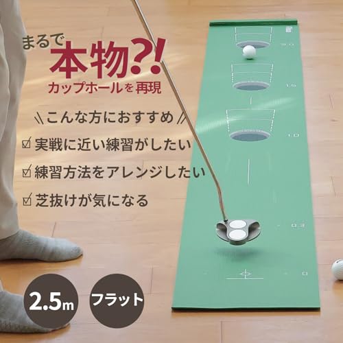 Tabata(タバタ) ゴルフ パターマット 2.5ｍ フラット ホールカップをリアルに再現 自由に配置できるストッパー付き 練習方法アレンジできる 実戦に近い フォーミング素材 芝抜けの心配がない 室内練習 ゴルフ練習 初心者 上級者 フラットパターマットR-2.5 GV0142の詳細・まとめ 画像