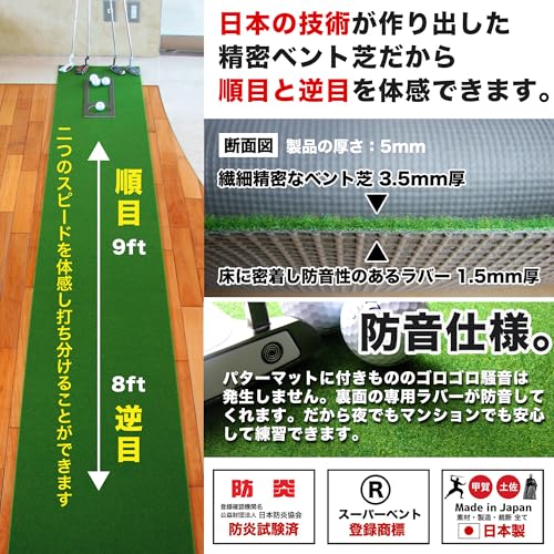 パターマット工房 スーパーベント 日本製 (30cm×2.2m) 距離感マスターカップ付き 室内 防音 ゴルフ練習マット SUPER-BENTの特徴・詳細 画像