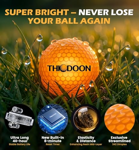 THIODOON 光るゴルフボール LED 暗闇で光る 夜間ゴルフ用 打撃発光 8分間連続点灯 ボール6個 蓄光ティー6個 収納袋付き 練習用 男女兼用の特徴・詳細 画像